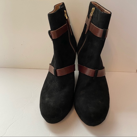 MISS ALBRIGHT ANTHROPOLOGIE NEW ANKLE BOOTS BLACK SUEDE BROWN LEATHER ZIPPER 8 - Picture 2 of 10